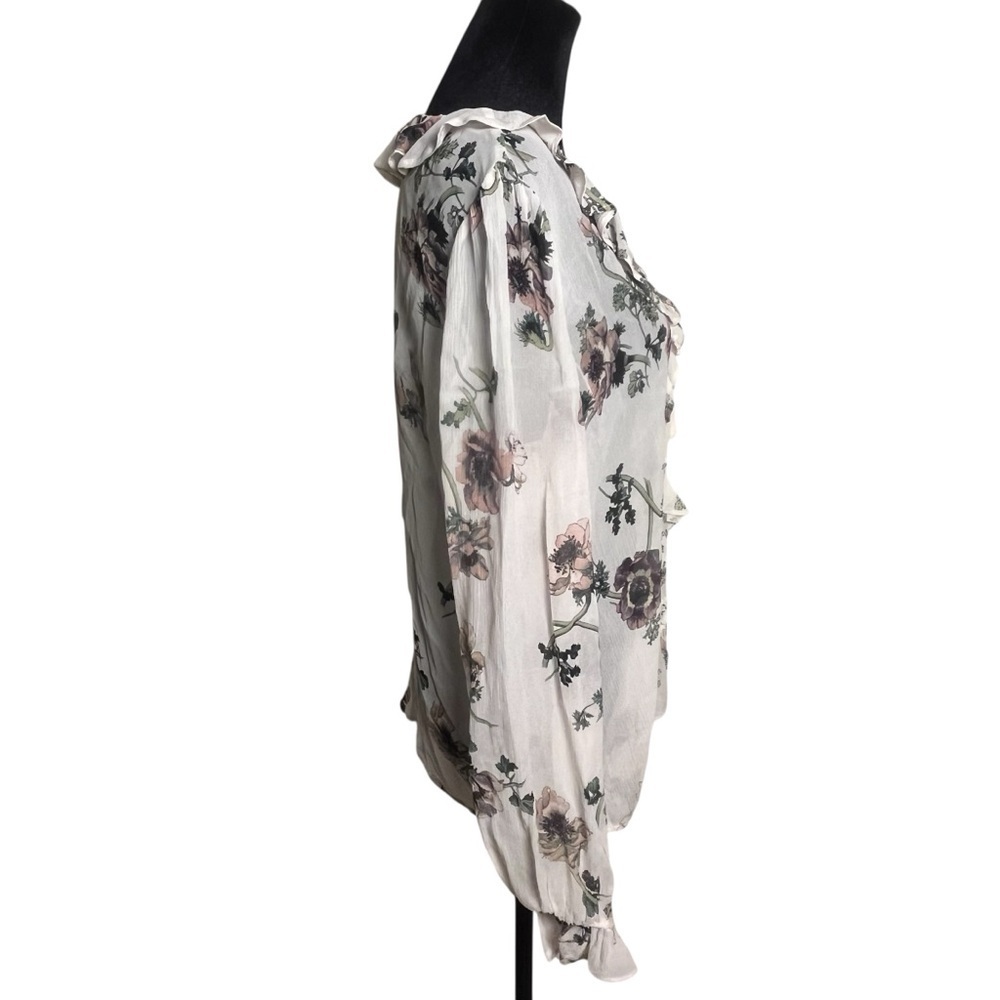 PAIGE Ivory Karin Floral Silk Ruffle Blouse — Small - Picture 6 of 10